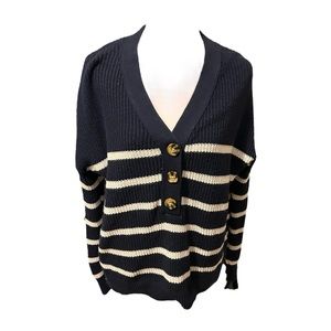 Rachel Zoe Oversized Navy and White V-neck Sweater size Medium